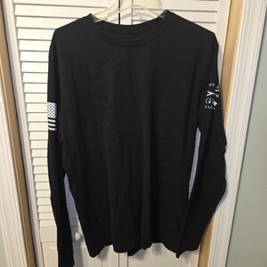 Grunt Style Black Long Sleeve Graphic Tee with Sleeve Flags